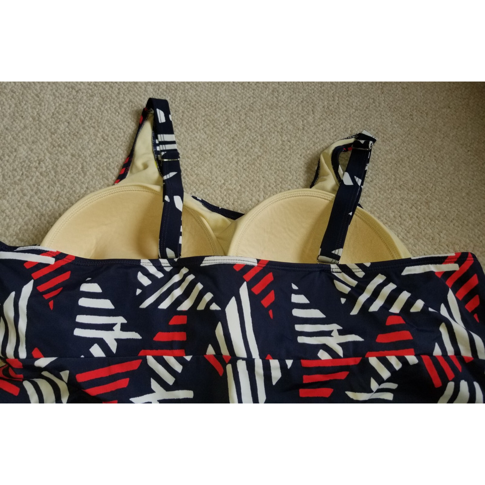 Womens Swim Suit-D&CO-blue/red geometric tankini top handkerchief multiway-22W - Picture 6 of 8